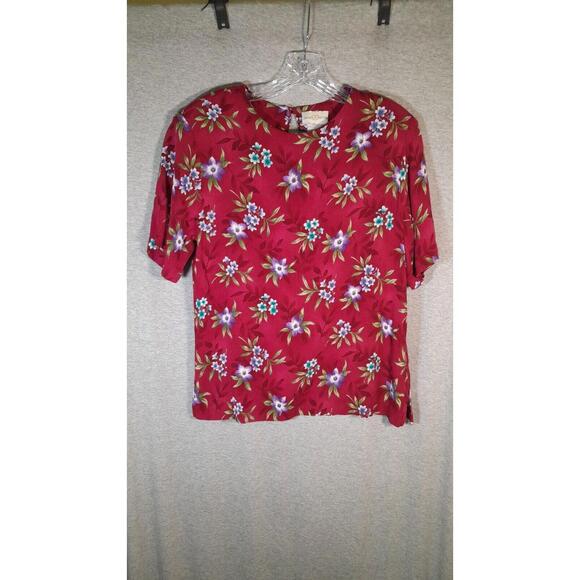 Vintage Jaclyn Smith Top‎ Womens Medium Red Floral Keyhole Back - Picture 1 of 7